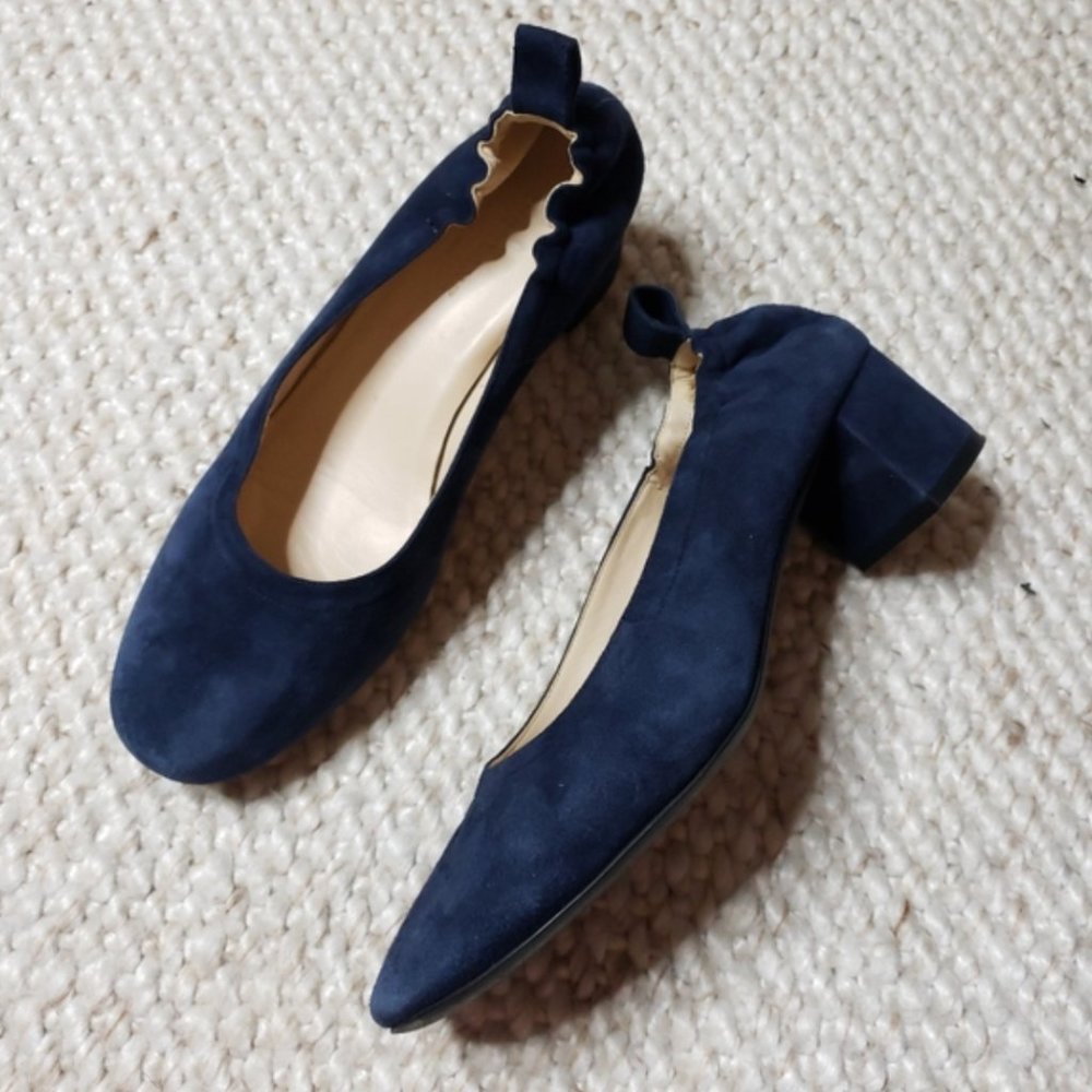 EVERLANE Navy Blue Suede 'The Day Heel' Size 7.5